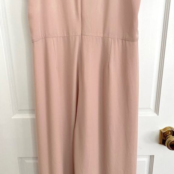 HALSTON HERITAGE Nude Beige Blush Pink Ruffle Sleeveless Formal Evening Jumpsuit - Picture 11 of 13